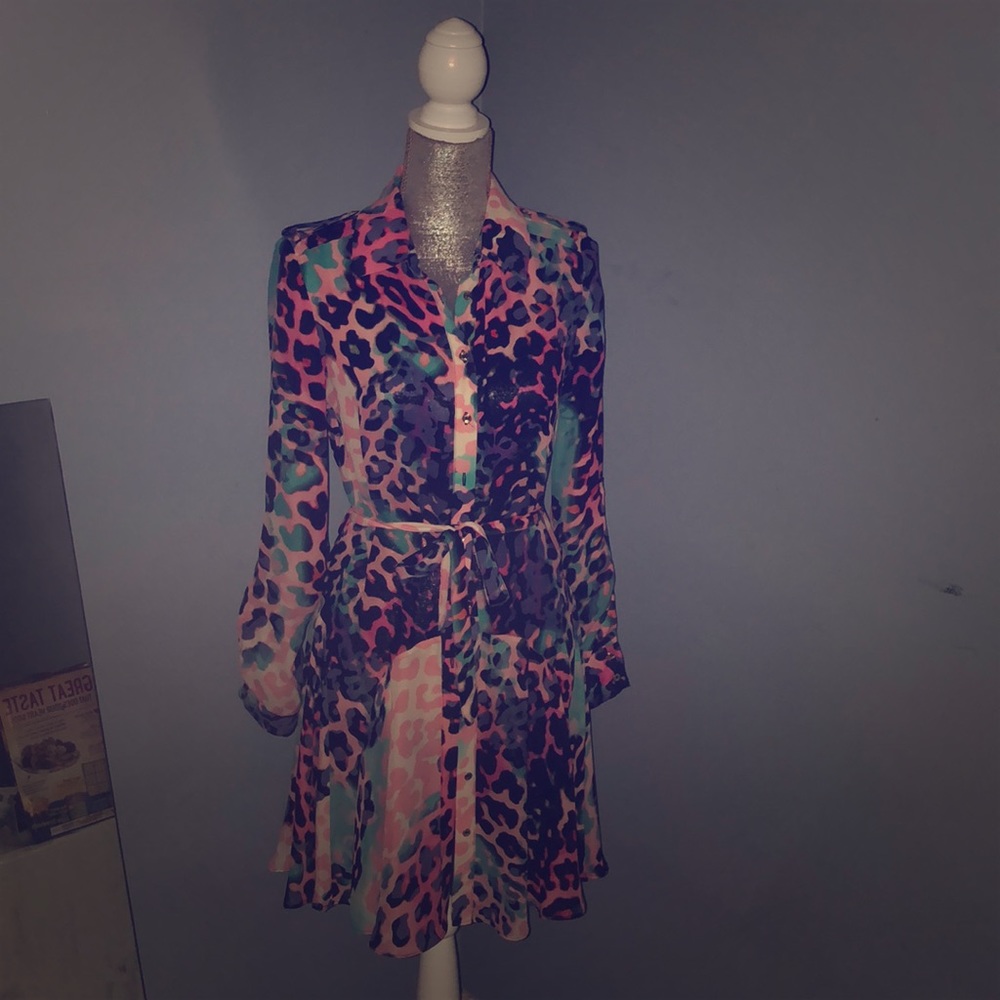 Bebe button up pastel leopard print dress